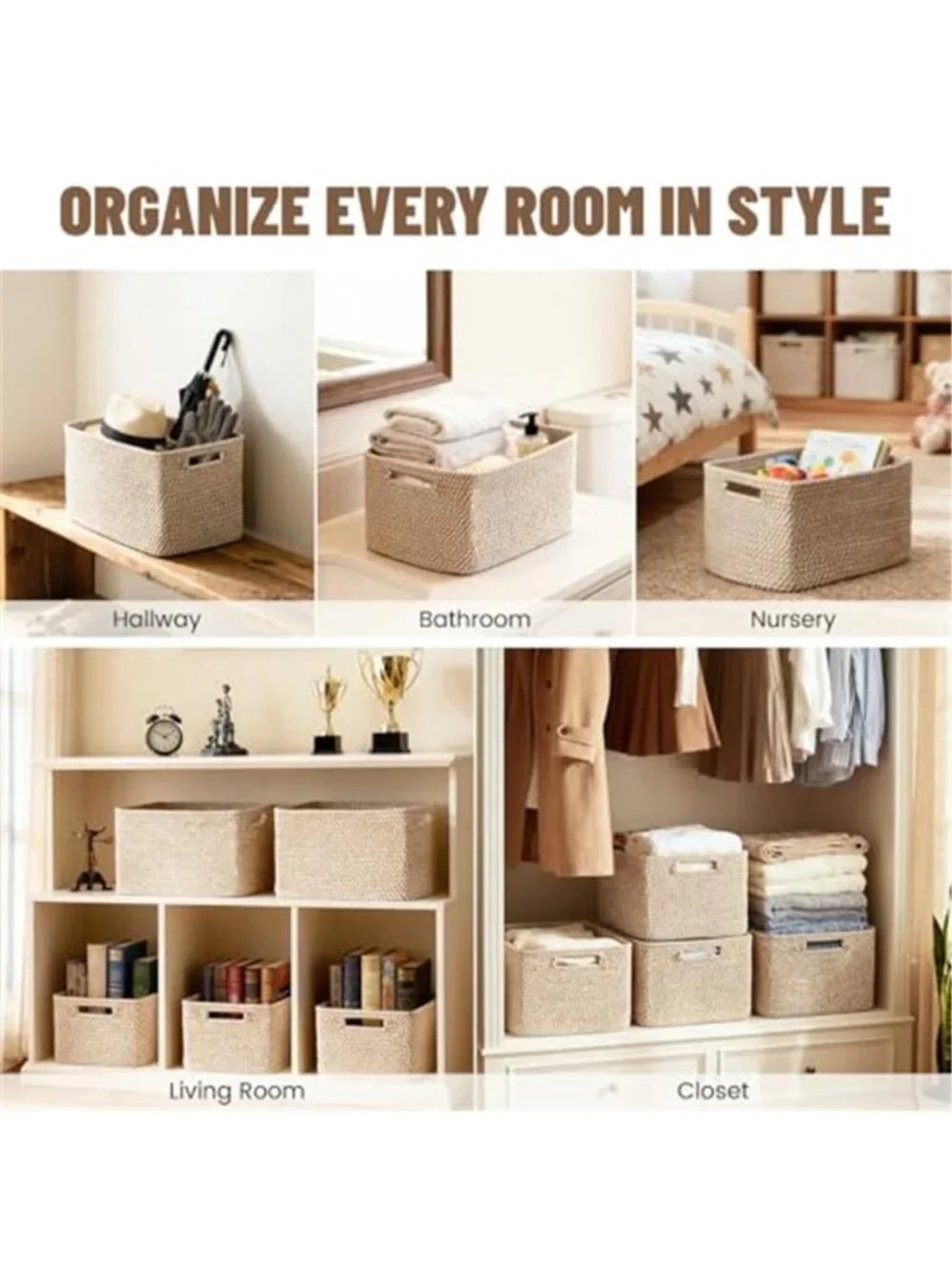 New 5 Pack Woven Storage Baskets, Decorative Storage Bins for Organizing